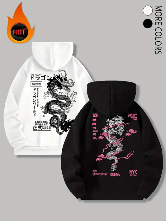 2-Pack Men'S Casual French Terry Hooded Sweatshirts, Dragon Print,